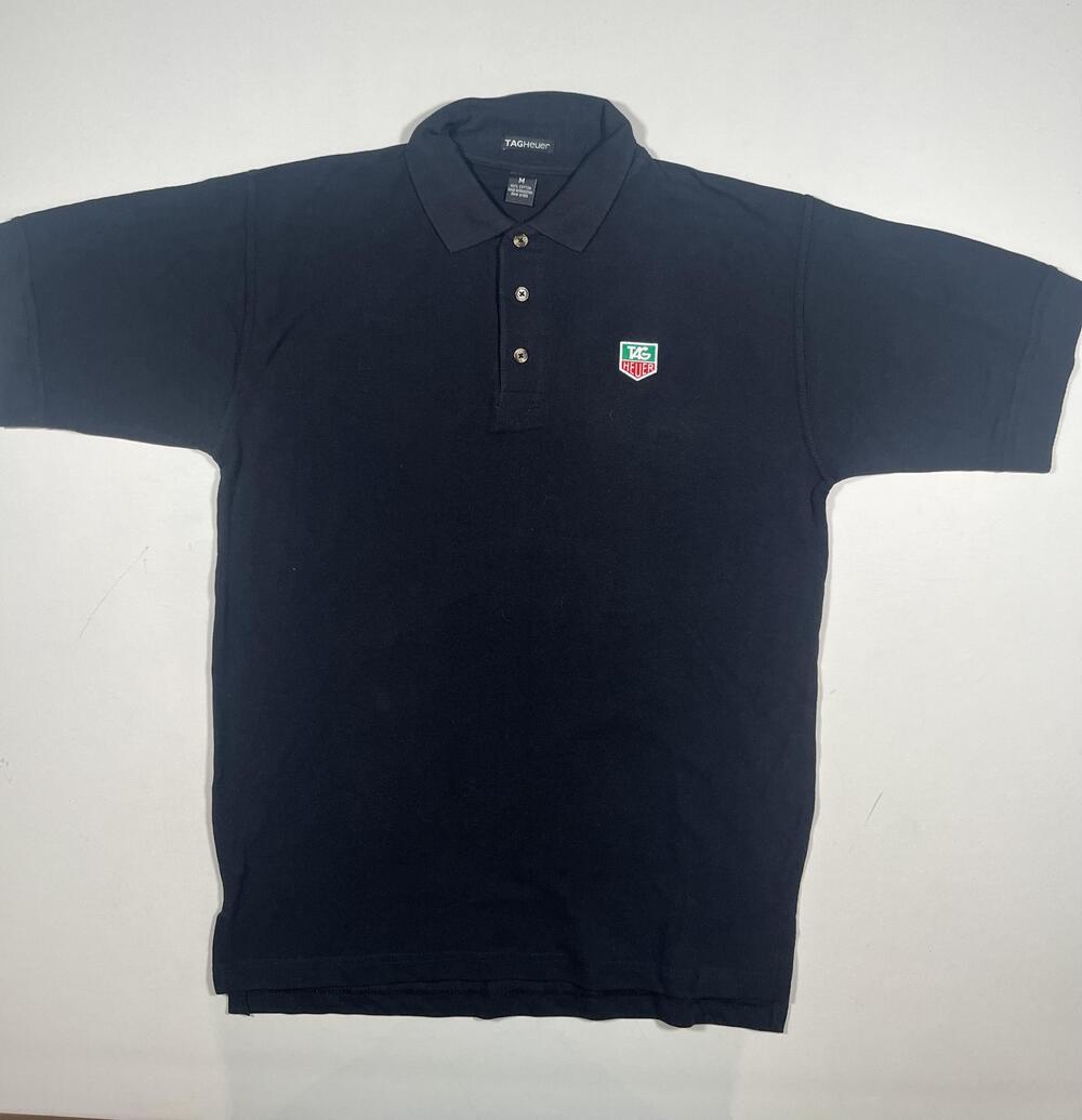TAG Heuer Polo Shirt Mens Medium Black Embroidered Logo Cotton Casual Golf